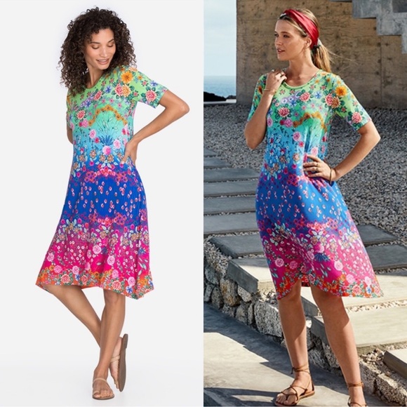 Johnny Was Dresses & Skirts - Johnny Was Rainbow Fields Bamboo Midi Swing Dress Tea Length Multicolor Size M